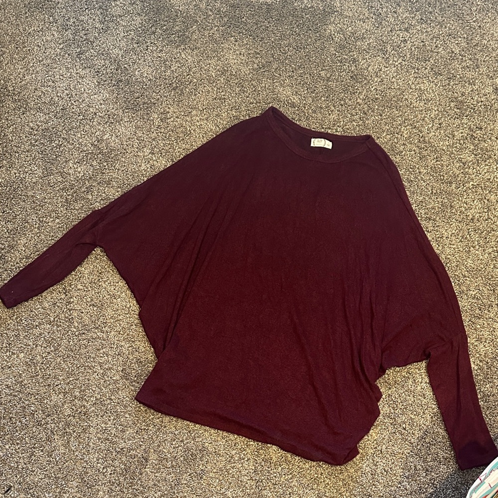 Women’s Burgundy Batwing Long Sleeve Top